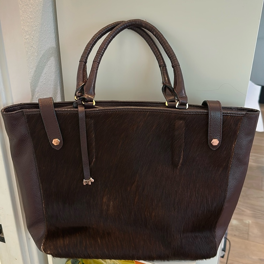 RADLEY LONDON Rich Brown Leather Tote with Fur Accent
